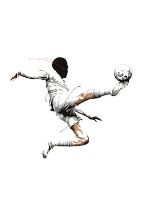 Soccer player flying kick