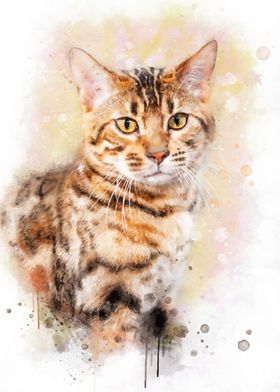 Bengal cat watercolor