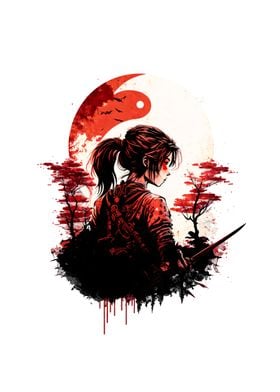 Samurai Girl Red Blossom