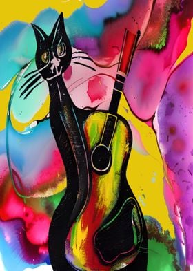 Cat playing guitar 