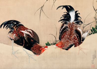 Gamecocks 1838 by Hokusai