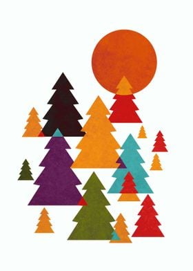 pine trees colorful