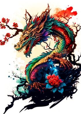 Japan floral Dragon