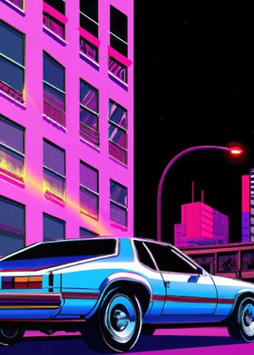 Neon Retro Car City