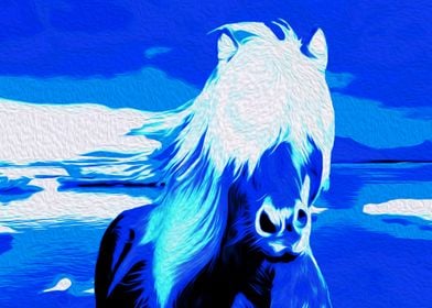 Blue White Winter Horse