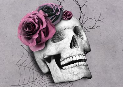 Human Skull with Roses