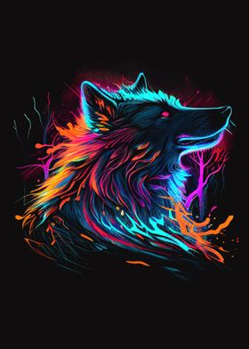 Rainbow Wolf Neon Graffiti