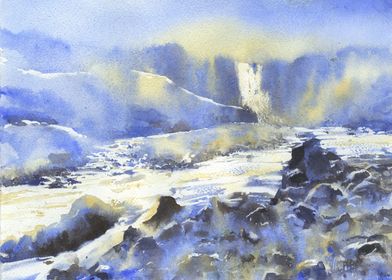 Iceland Waterfall Painting