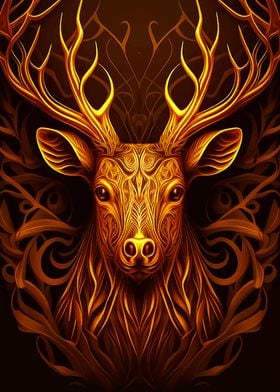 Deer head Fantasy art gold