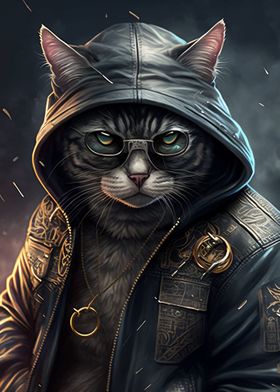 Cat in Leather Jacket