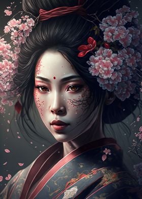 Geisha with sakura flowers