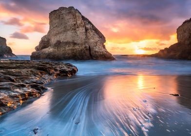 Shark Fin Cove at Sunset