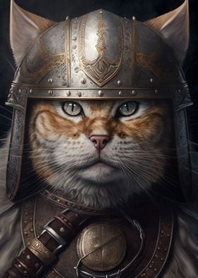 Viking Cat Wearing Helmet