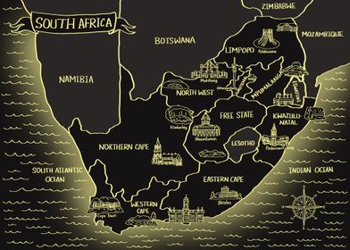 South Africa Glowing Map