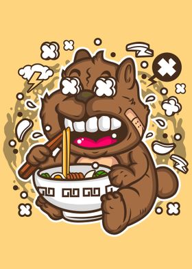 bear eat ramen vector cart