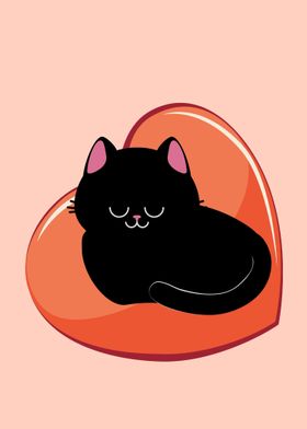 Black cat sleep on heart