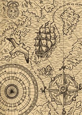 map with sailboat