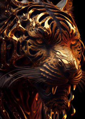 golden tiger head art