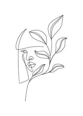 Floral woman line drawing