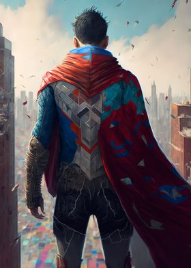 Superhero Overlooking City