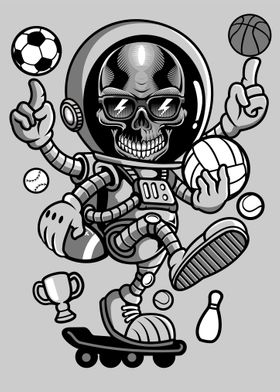 astronaut skull skateboard