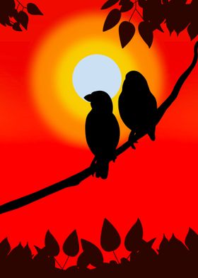 Couple bird on sunset view
