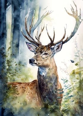 Deer Watercolor Forest
