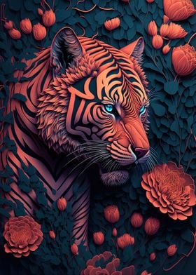 Orange Tiger Floral 3D