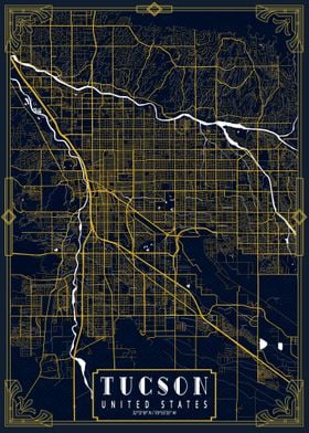 Tucson City Map Gold