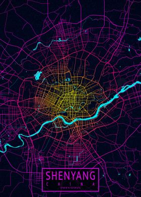 Shenyang City Map Neon