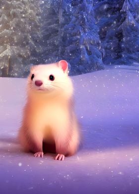 Cute Ferret in the Snow