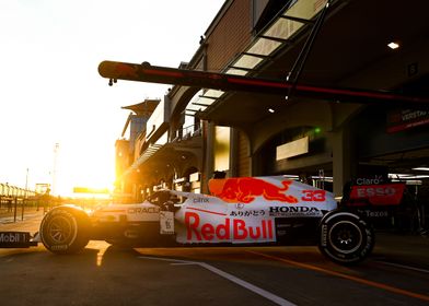 f1 redbull in sunset