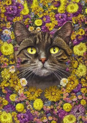 Cat Portrait with flowers