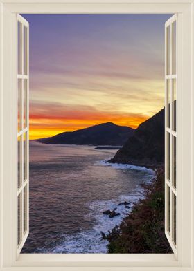 Open window view sea beach