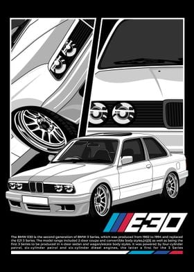 Yellow E30 M3, BMW Modified 4K Poster 