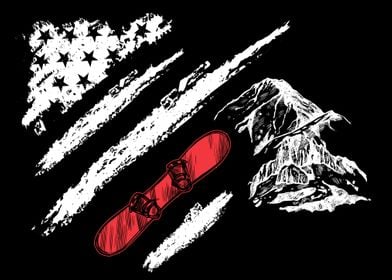 Snowboard in America flag 