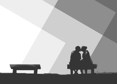 Couple Kiss Grayscale 