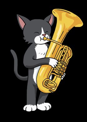 Tuxedo Cat Tuba Player