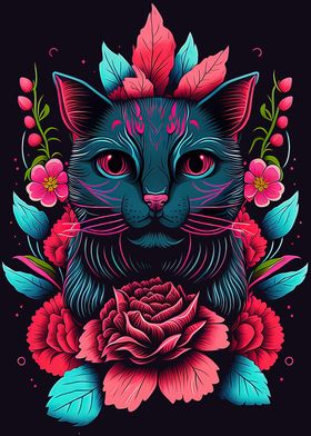 cat and flower