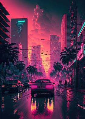 Synthwave car in Motion