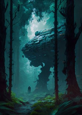 Alien robot in forest