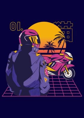 Synthwave Motorcyclist