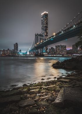 Manhattan Bridge At Night