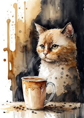 Cute cat with coffee