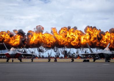 F22 behind explosions