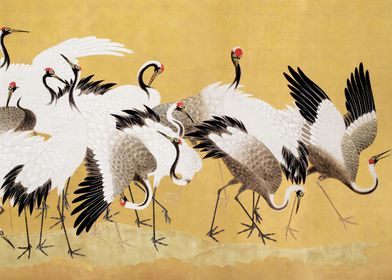 Japanese flock of cranes 