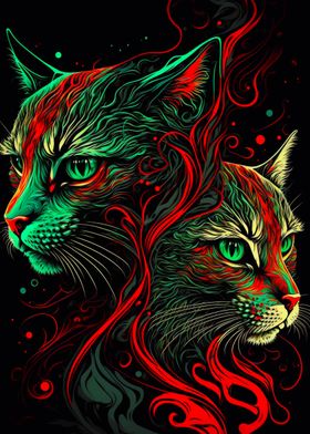 Green and red cats