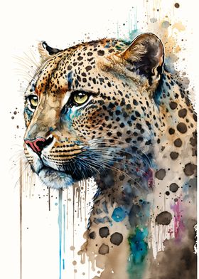 Leopard in watercolor art