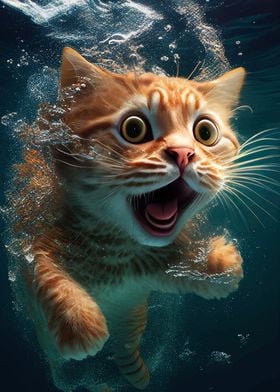 Funny Cat Underwater Shock