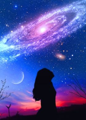 Girl dreaming of galaxies